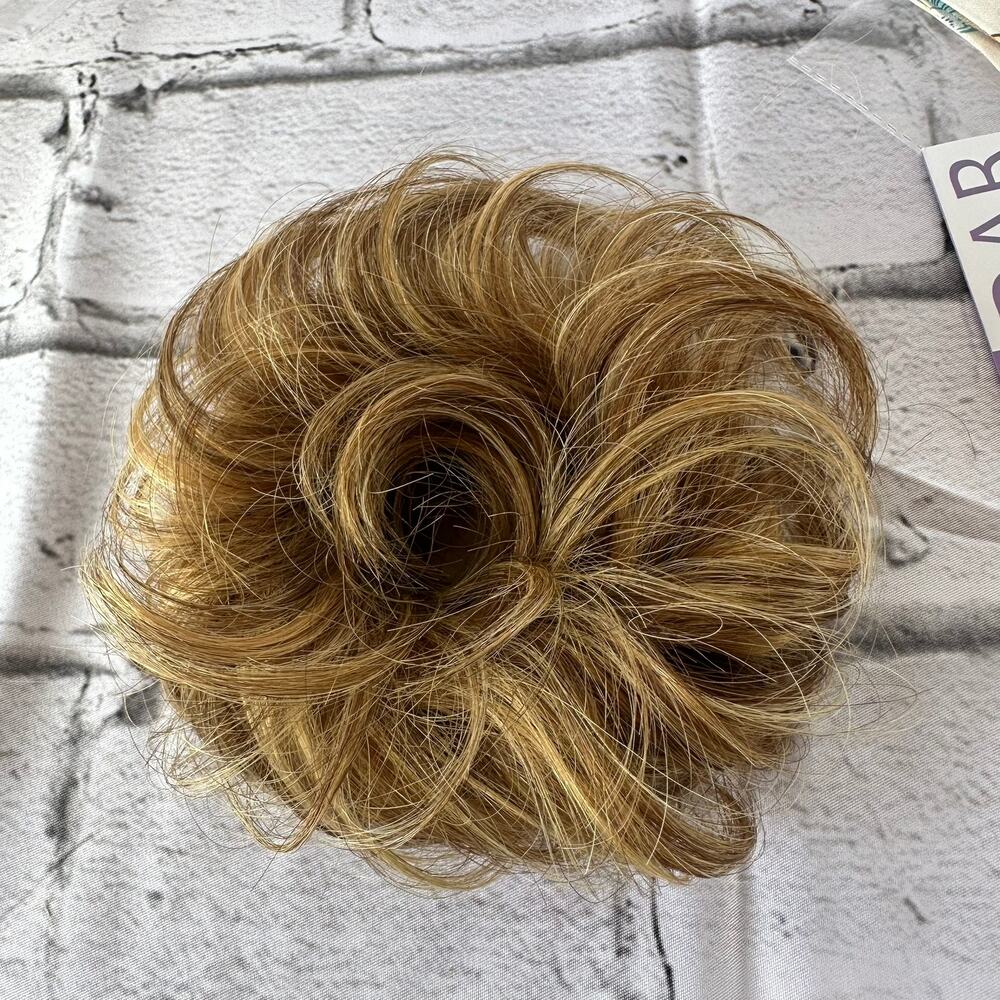 New Real Human Hair Bun Extension Elastic Hair Tie Medium Brown & Light Blonde